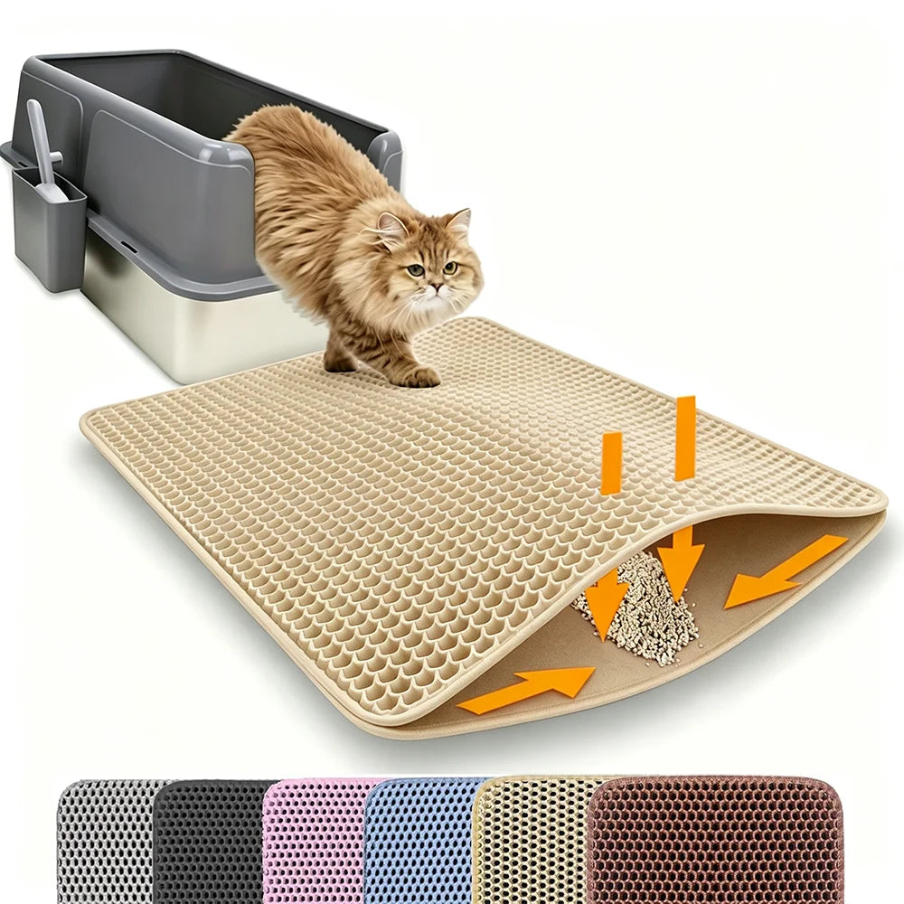 Double Layer Non-Slip Cat Litter Mat - Waterproof and Wear-Resistant Filter Mat for Large Litter Boxes