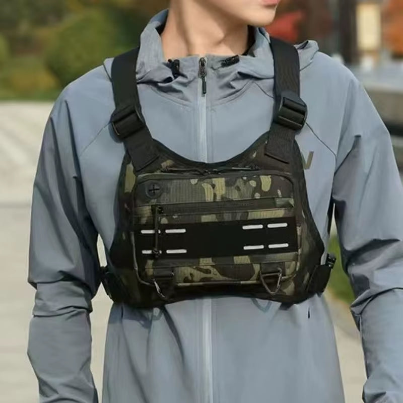 Outdoor Chest Bag for Men Front Rig Pouch Running Vest Phone Holder Tactical Sports Pack Hiking Fishing Molle Camping Backpack