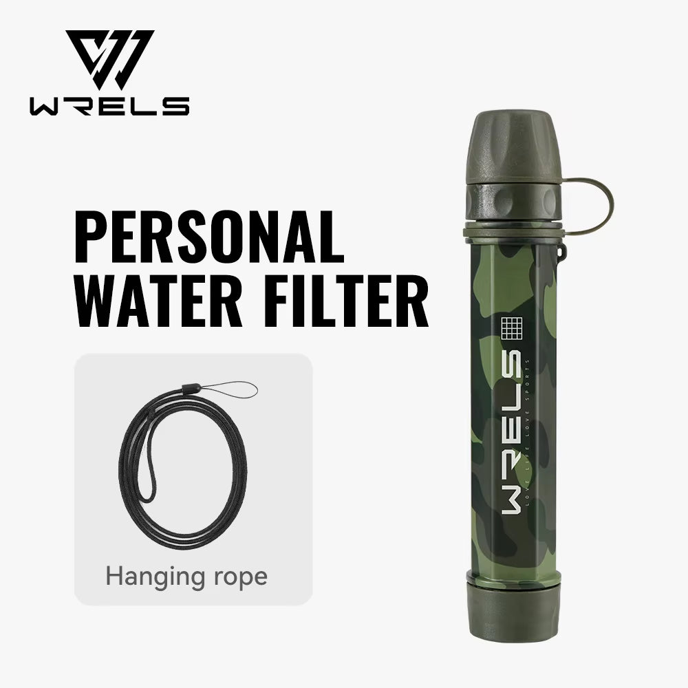 WRELS Outdoor Mini Water Purification Filter Straw with Carbon Fiber Water Bag for Camping and Emergency Preparedness