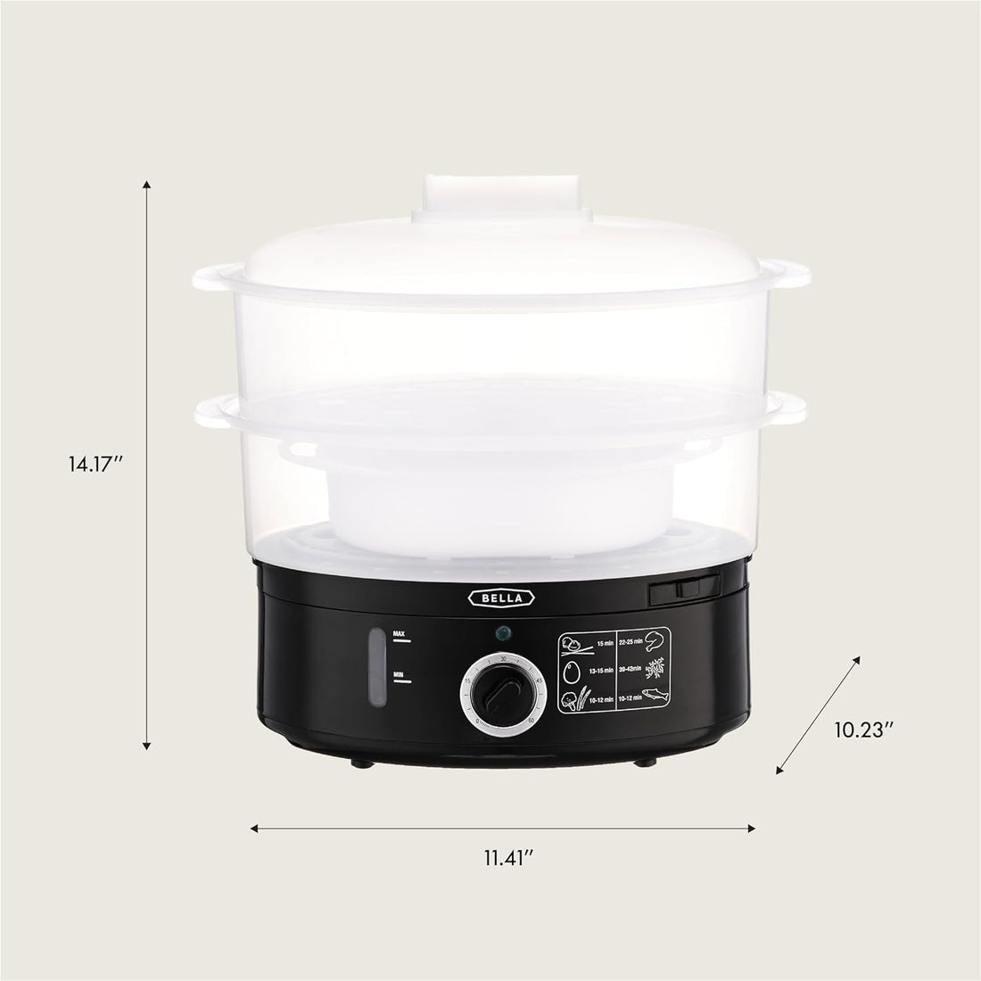 Two Tier Food Steamer with Stackable Baskets & Removable Base for Fast Simultaneous Cooking - Auto Shutoff & Boil Dry Protection, 7.4 QT, Black
