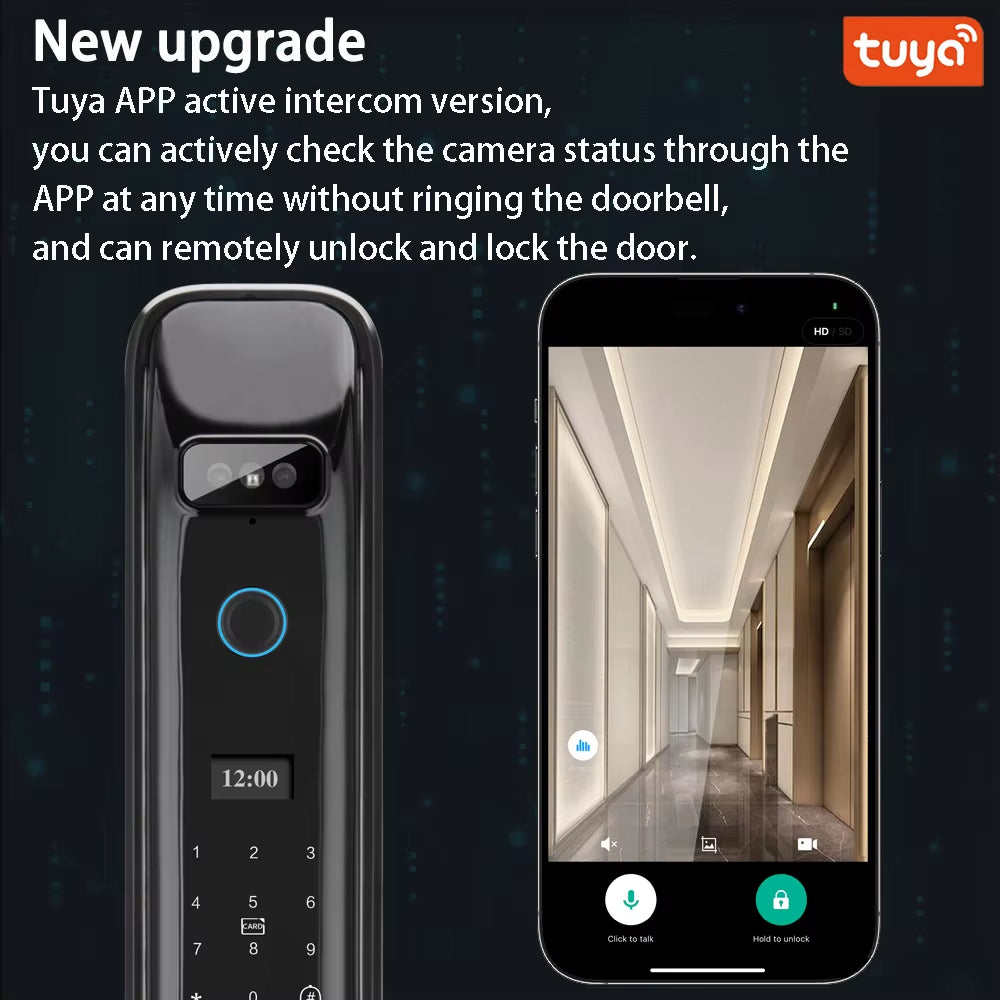 3D Real-Time Intercom Face Recognition Electronic Digital Door Lock with Camera Fingerprint Password Unlock Keyless Door Lock
