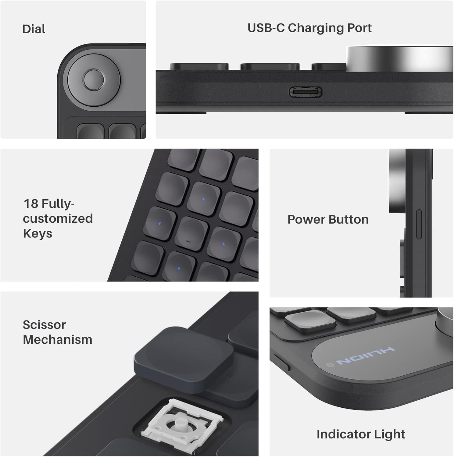 Keydial Mini Bluetooth Programmable Keypad with Dial 5 Keys Anti-Ghosting 18 Customized Keys, Wireless Shortcut Keyboard for Drawing Tablet, PC, Macbook, Surface Pro, Laptops