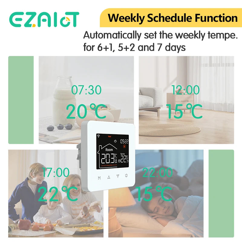 Tuya Smart Home Thermostat for Water and Electric Underfloor Heating with Gas Boiler Integration, Wi-Fi Temperature Remote Control Compatible with Google Assistant and Alexa