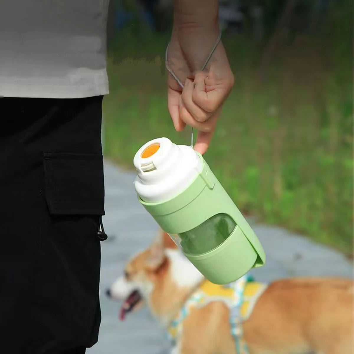 Portable Pet Water Bottle with Food Storage Container for Dogs and Cats - Ideal for Outdoor Travel and Feeding