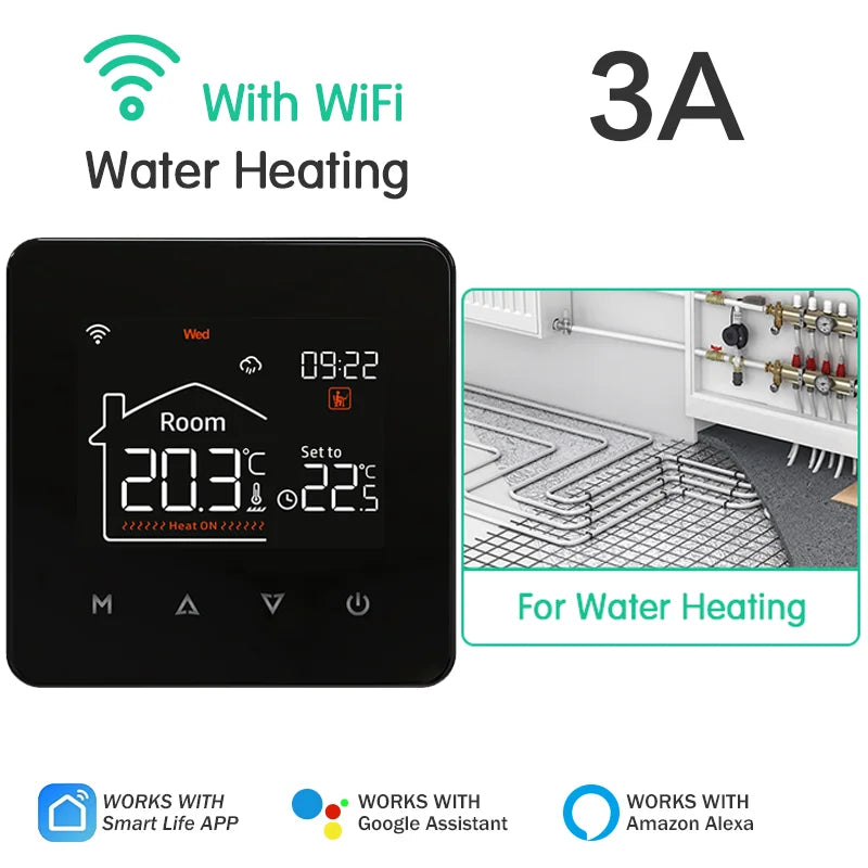 Tuya Smart Home Thermostat for Water and Electric Underfloor Heating with Gas Boiler Integration, Wi-Fi Temperature Remote Control Compatible with Google Assistant and Alexa