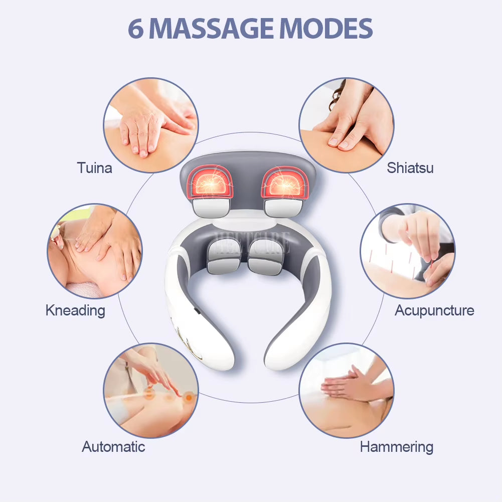 Electric Smart Neck Back Pulse Massager TENS Rechargeable Hot Compression Massage Cervical Vertebra Relax Pain Kneading Therapy