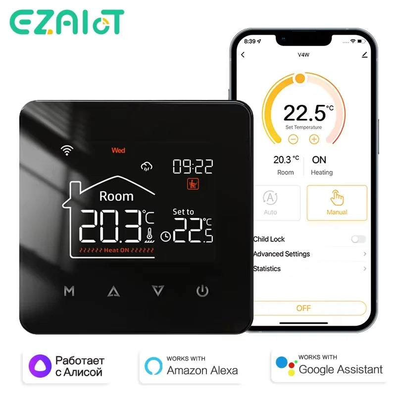 Tuya Smart Home Thermostat for Water and Electric Underfloor Heating with Gas Boiler Integration, Wi-Fi Temperature Remote Control Compatible with Google Assistant and Alexa