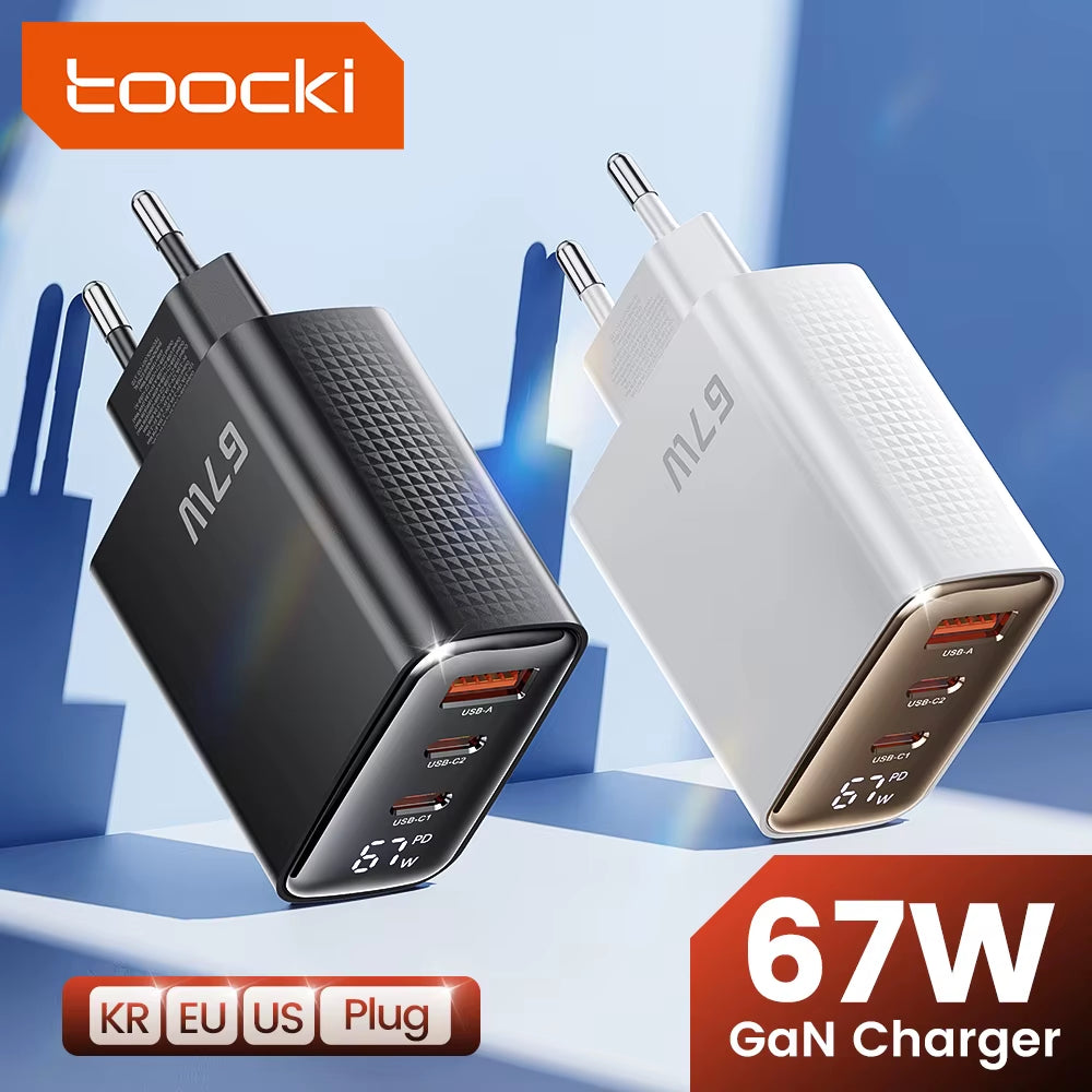 67W GaN Charger with Digital Display, Quick Charge 4.0/3.0, Fast Type-C USB Charger for Laptops, iPhone, Samsung, Xiaomi, Realme, and POCO