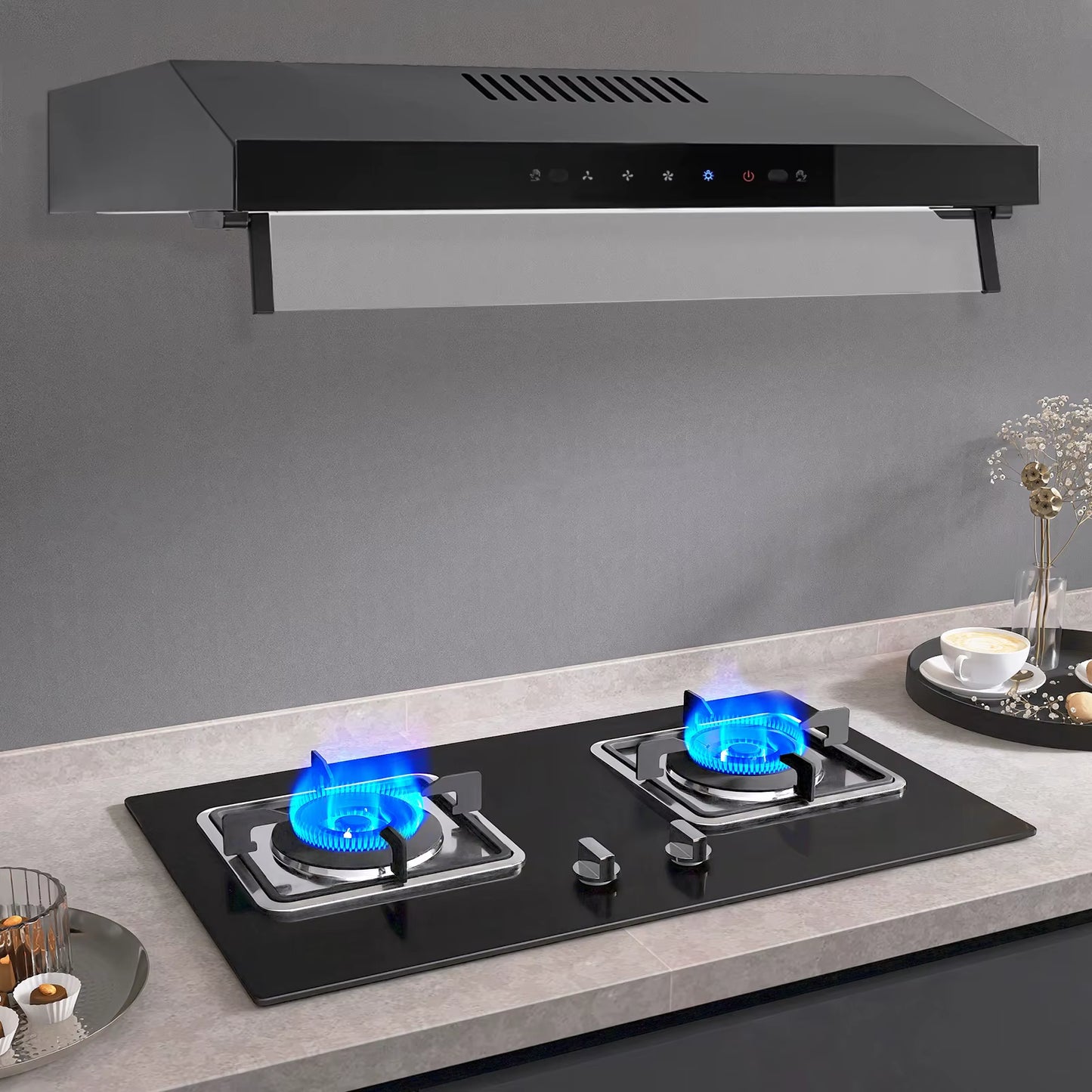 60Cm Smart Touch & Gesture Control Kitchen Range Hood with Dual Pure Copper Motors Bright LED Lights for Home & Restaurant Use