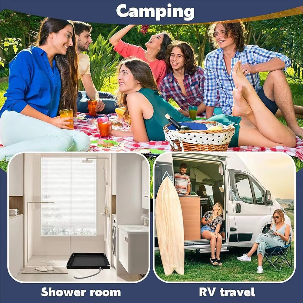 Foldable Portable Shower Base for Camping Tent Outdoor Bathing - PVC Oxford Fabric with Drain Valve for Beach RV Travel Pet Bath