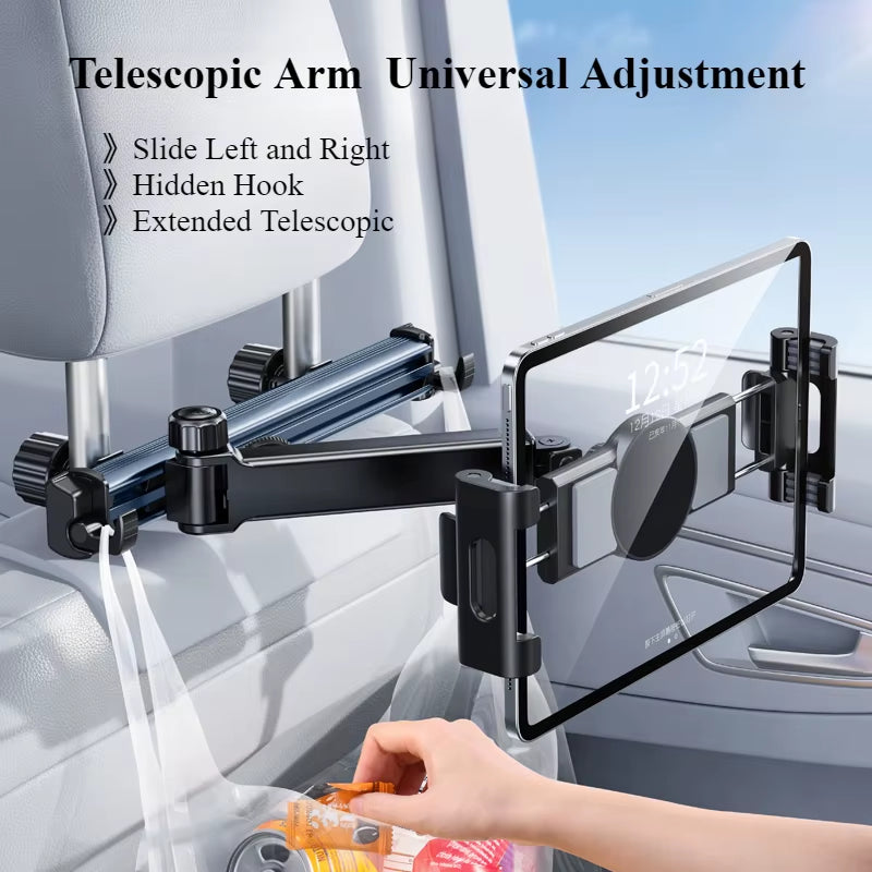 Car Headrest Tablet Holder Mount Back Seat with 360°Rotate Phone Stand 2 Hooks Trip Essentials for Kids for 4.7-12.9 Inch