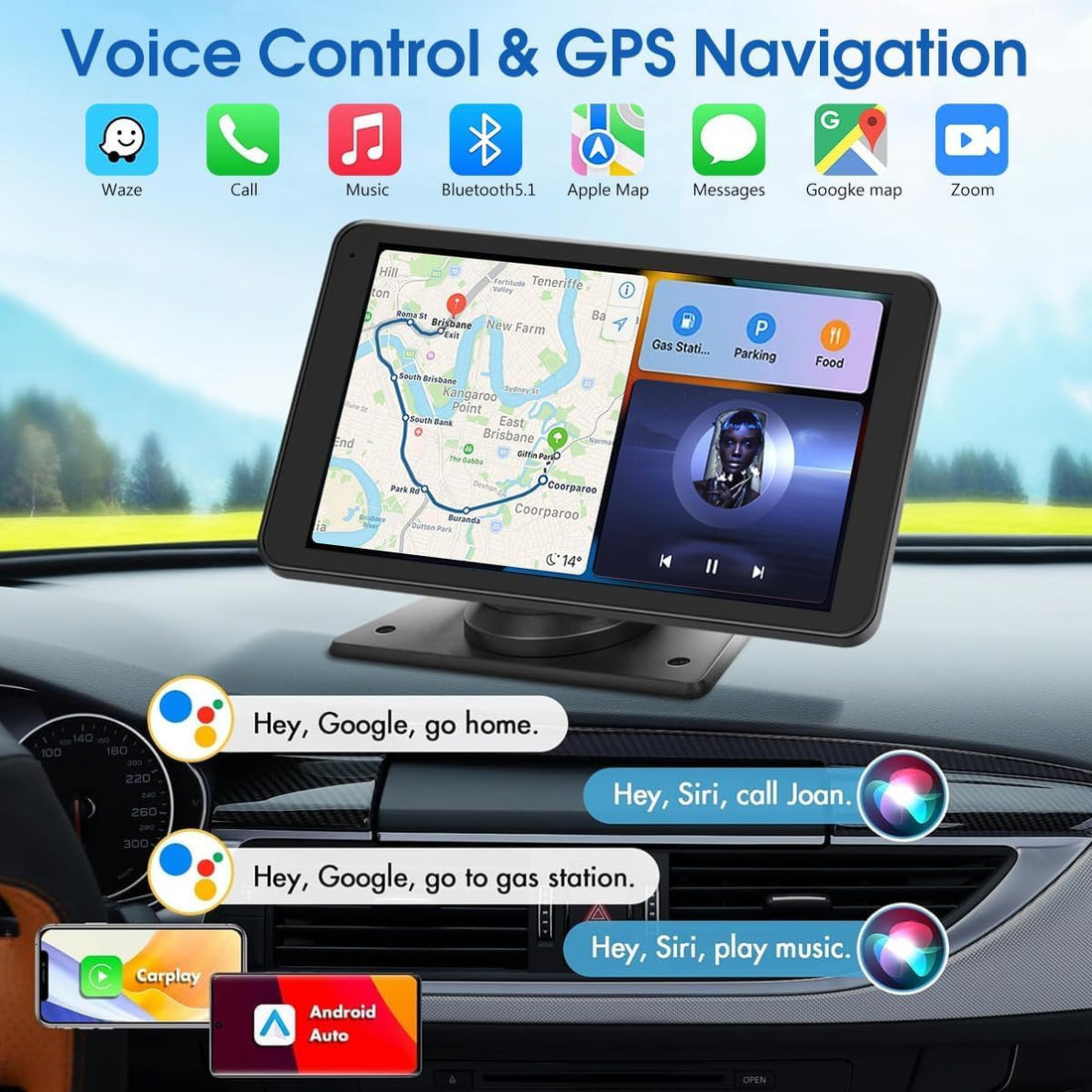 2026 Enhanced Carplay Screen for Car - 7" HD Portable Carplay & Android Auto with Bluetooth, HD Backup Camera, GPS Navigation, Siri, FM Radio, AUX, and Mirror Link – Compatible with All Vehicles