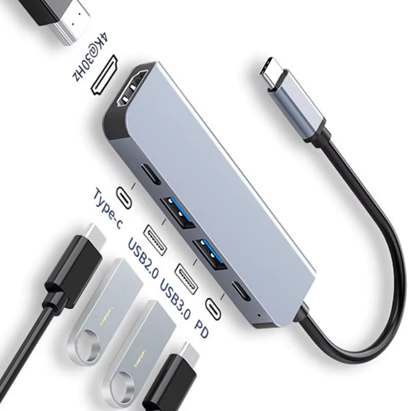 USB-C Hub with 4K HDMI, USB 3.0/2.0, and PD Charging Dock for MacBook, iPad, Samsung S10, Dex, TV, Mouse, Keyboard, and USB Drive