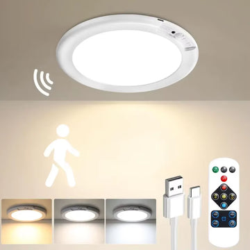 Rechargeable Motion Sensor Ceiling Light with Remote - Magnetic Wireless Ceiling Light Battery Powered for Closet Shower Stairs