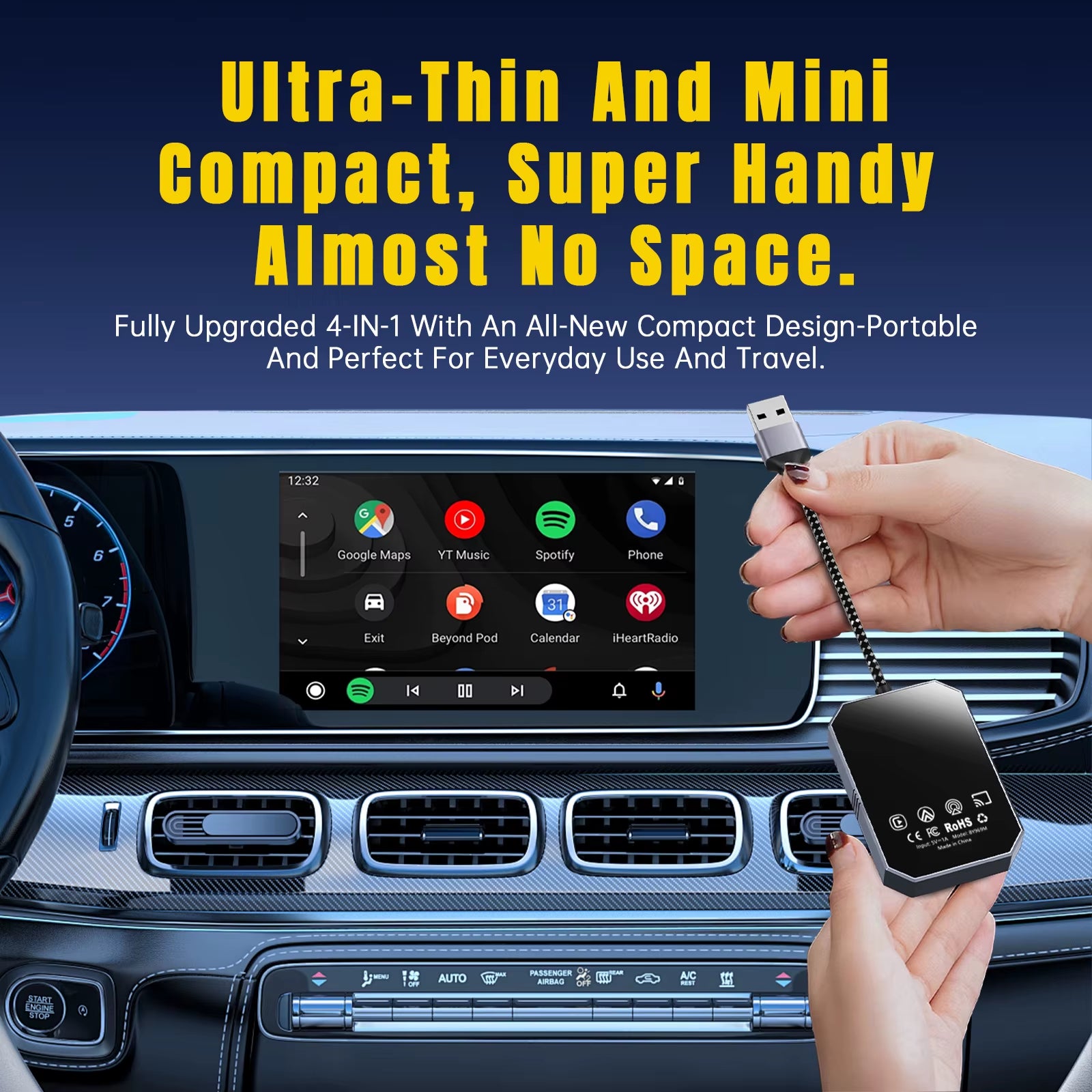 4 in 1 Wireless Carplay Adapter Android Auto Smart Box Car Stereo for Mercedes Benz for Volkswagen for Volvo for Hyundai for VW