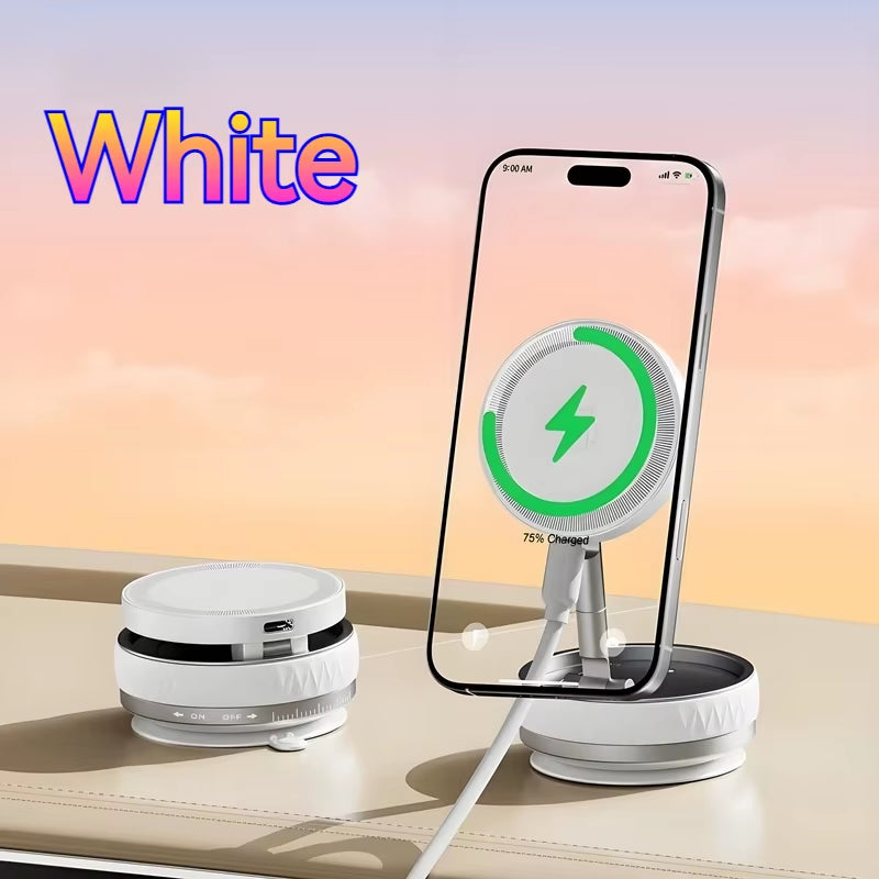K10 Vacuum Suction Car Phone Magnetic Wireless Charger Stand, 360° Rotatable & Foldable, Ideal for Gym Bathroom Mirror Mount