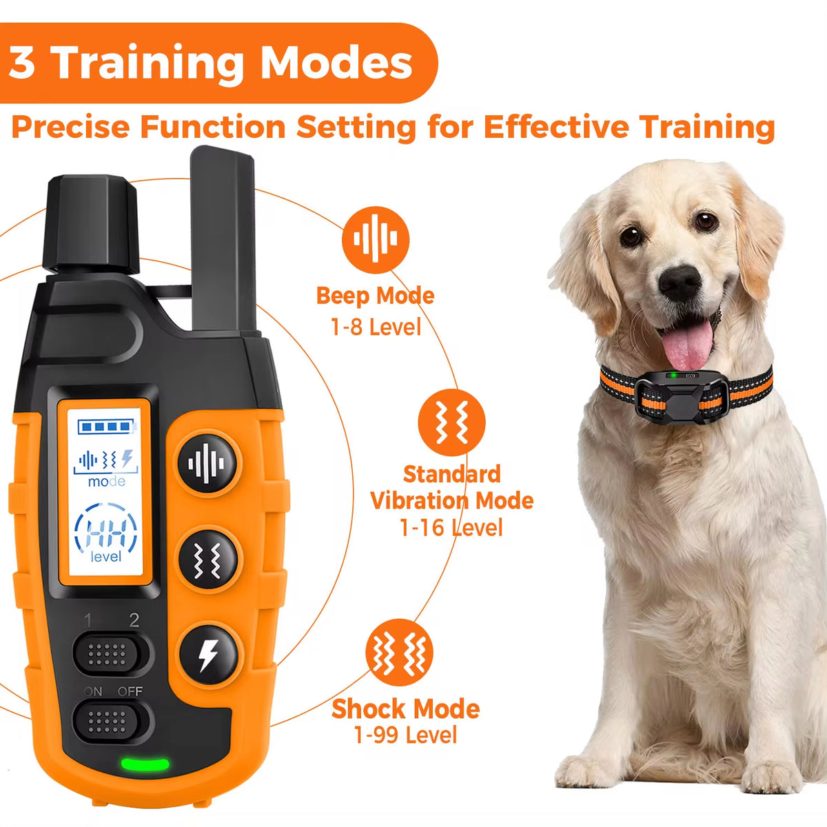 3300Ft Waterproof Electric Dog Training Collar with Remote Control for Pets Weighing 5-120 lbs - Features Shock and Vibration Modes