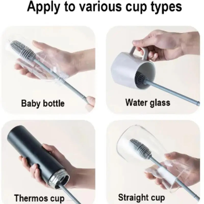 Multifunctional Rotating Silicone Cup Brush with Long Handle for Household Cleaning