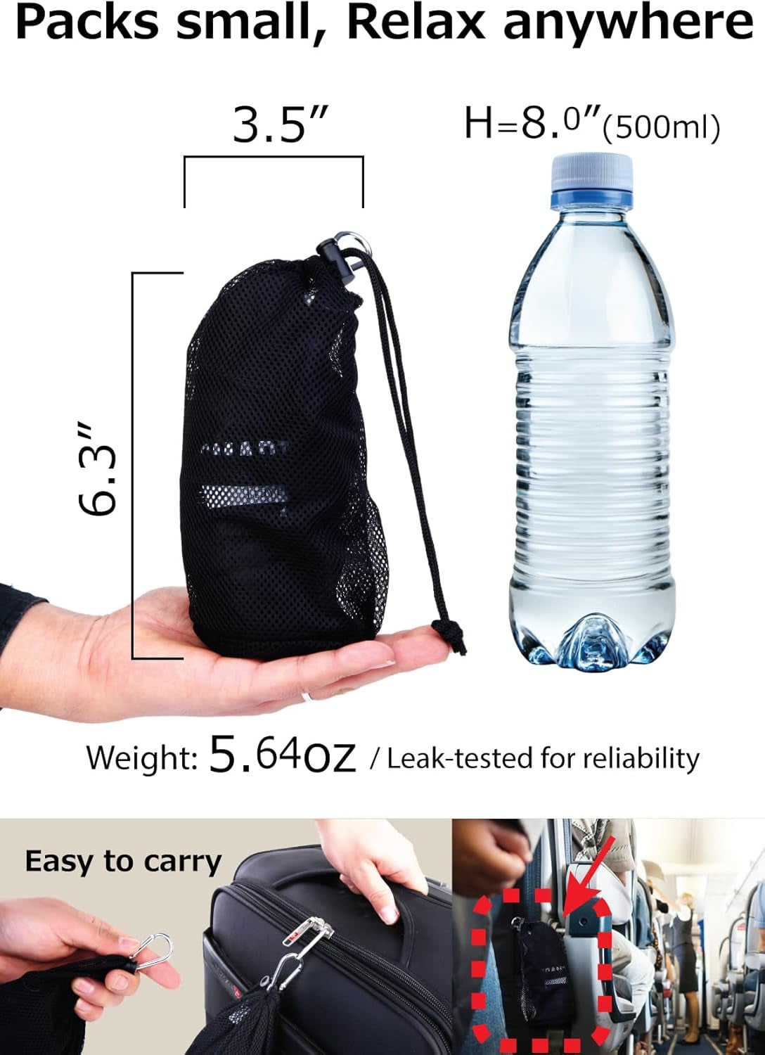 Travel Products Inflatable Travel Lumbar Pillow for Airplane Seat – Adjustable Lower Back Support Cushion for Long Flights