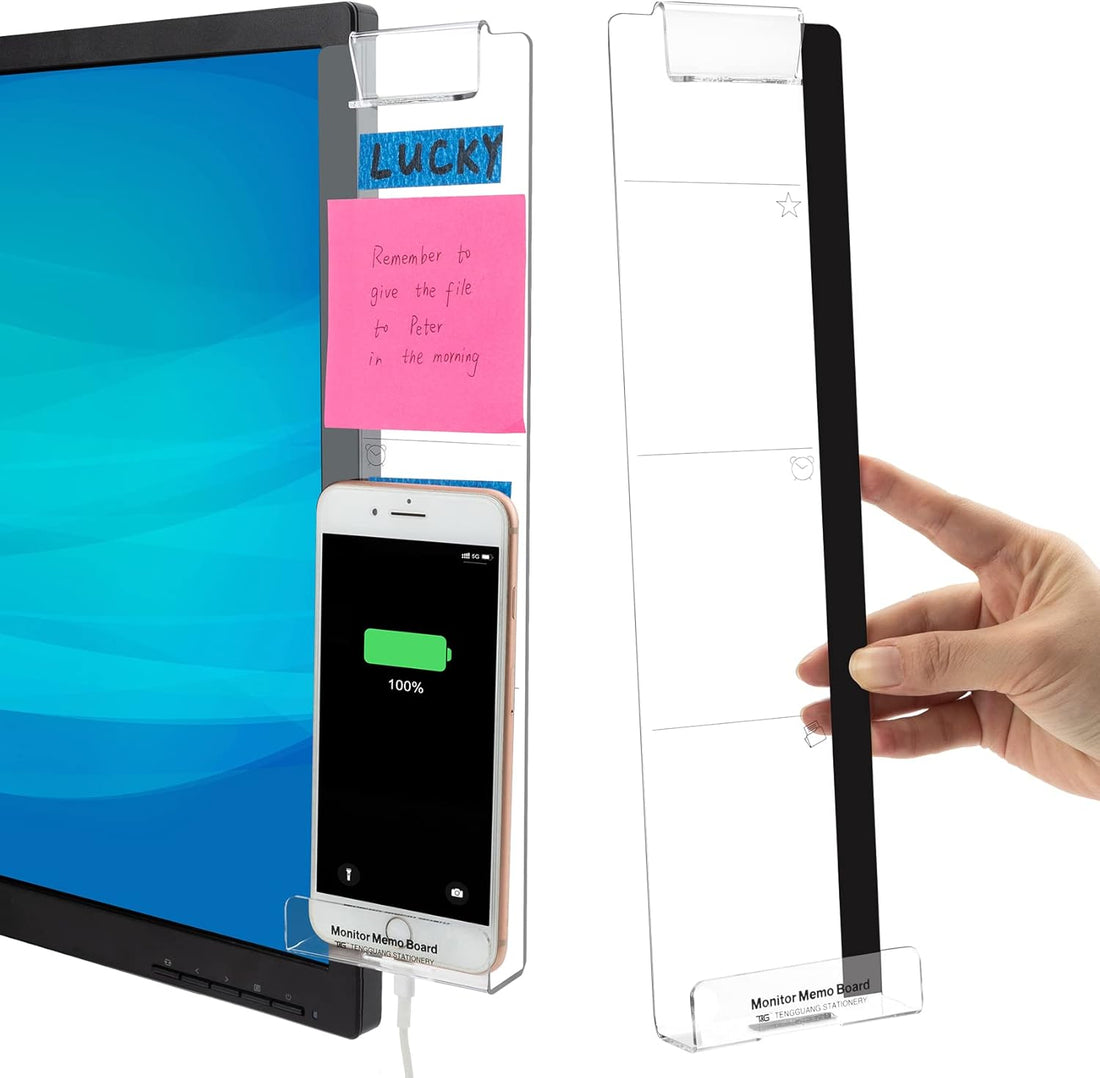 Office Desk Accessories 2Pcs Computer Monitor Memo Board Multifunction Message Board Transparent Creative Monitor Side Panel with Sticky Note Holder Phone Holder Suitable for Office Home Work Desk