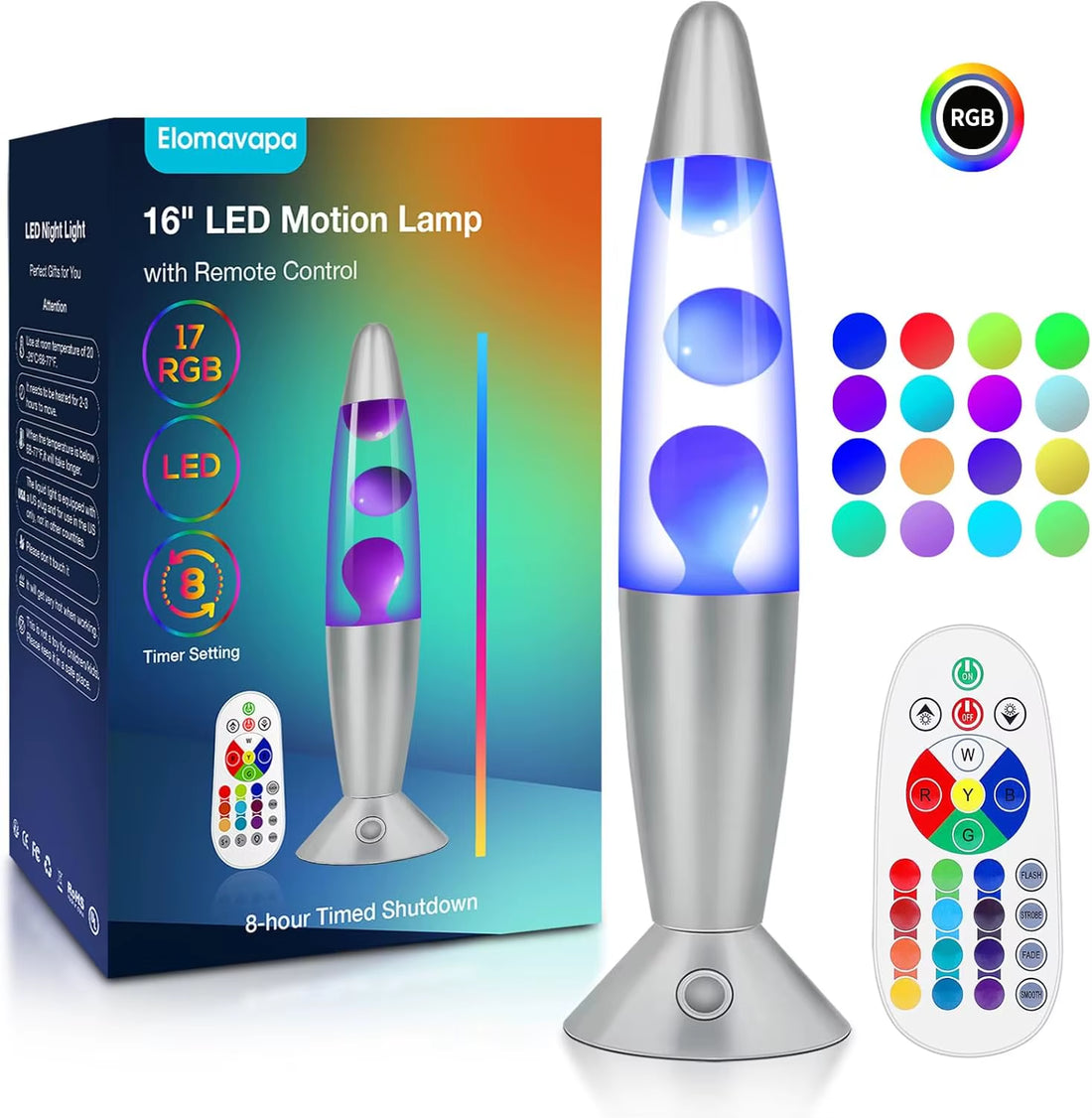 17-Color Changing Liquid Motion Lamp with Remote: 16-Inch LED Night Light for Relaxing Bedroom or Office Decor