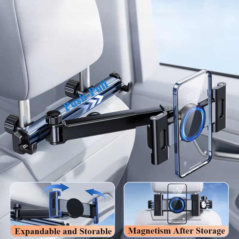 Car Headrest Tablet Holder Mount Back Seat with 360°Rotate Phone Stand 2 Hooks Trip Essentials for Kids for 4.7-12.9 Inch