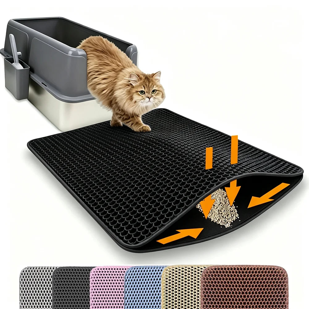Double Layer Non-Slip Cat Litter Mat - Waterproof and Wear-Resistant Filter Mat for Large Litter Boxes