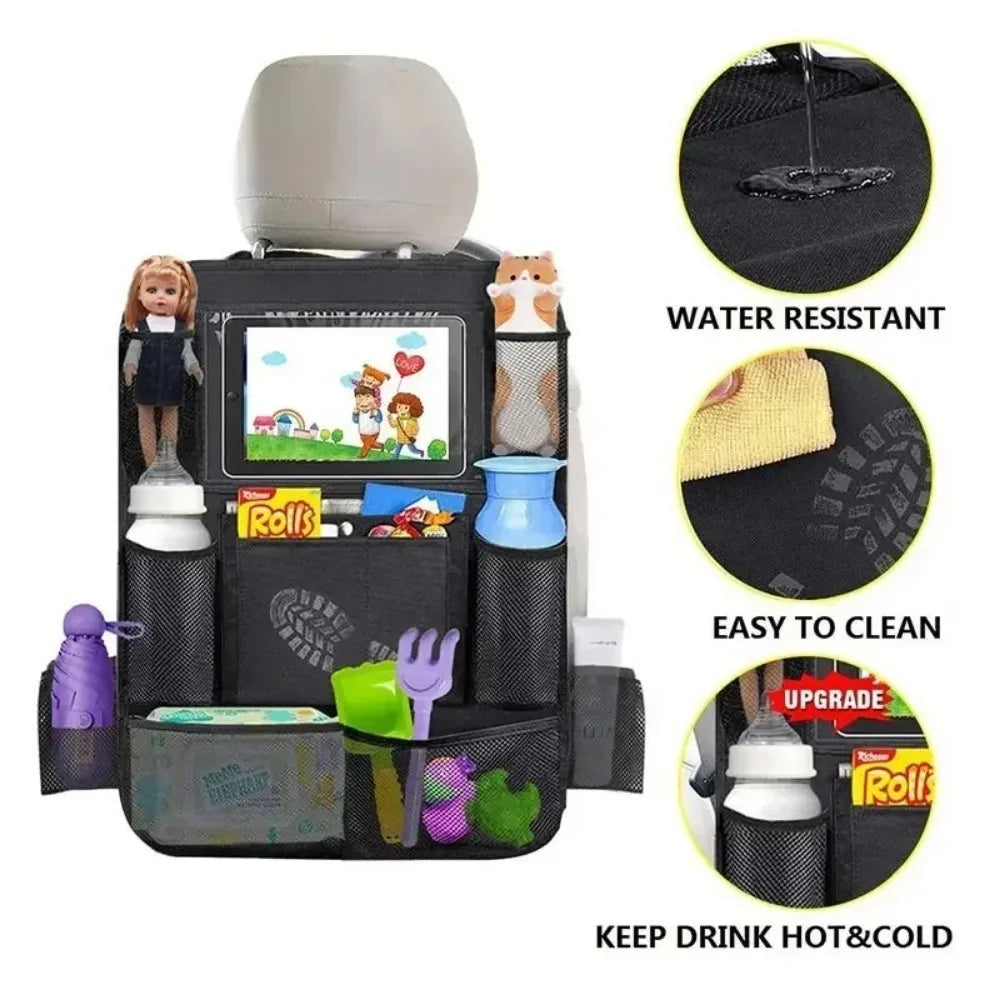 Car Backseat Organizer with Touch Screen Tablet Holder and Storage Pockets - Seat Back Protectors for Vehicles