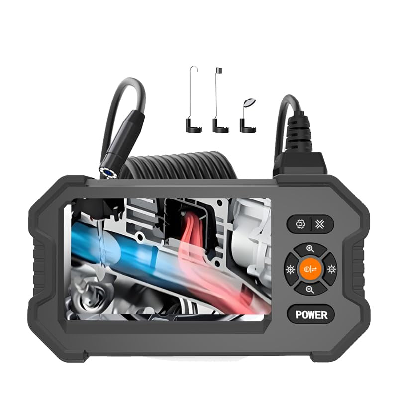 Endoscope Camera with Light, 4.3" IPS Screen HD Digital Snake Camera, IP67 Waterproof Borescope with 8 Adjustable LED Lights,Hd 1080P，16.5Ft Semi-Rigid Cord