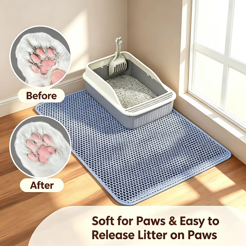 Double Layer Non-Slip Cat Litter Mat - Waterproof and Wear-Resistant Filter Mat for Large Litter Boxes