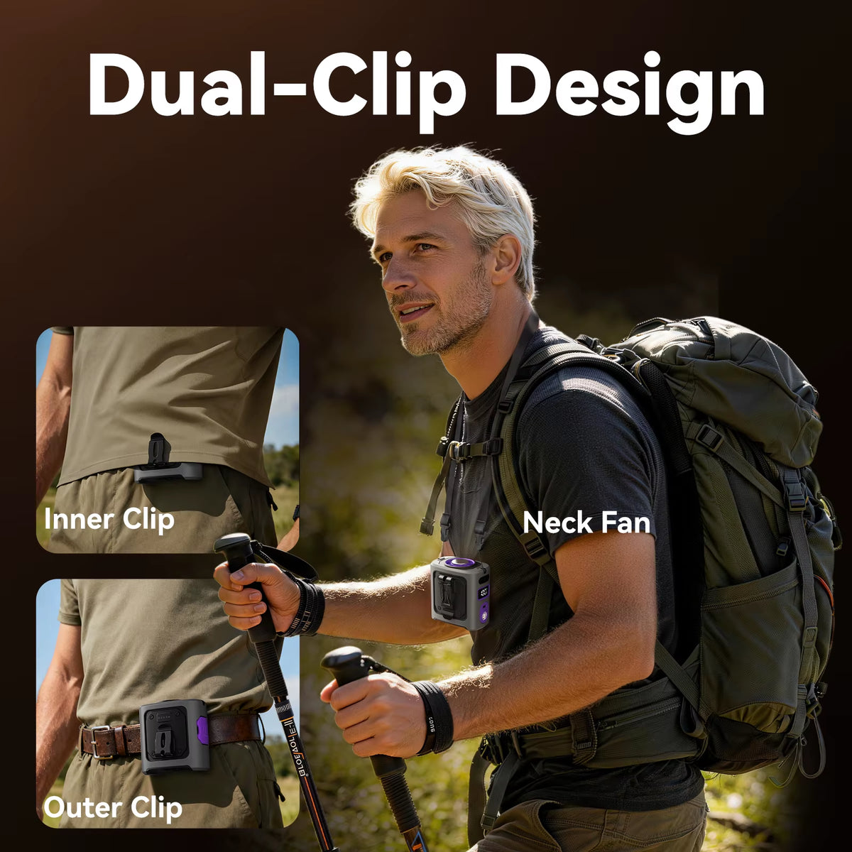 Rechargeable Clip-On Waist Fan with Ice Cooling Plate and 8000mAh Battery - Portable Hands-Free Belt Fan for Camping