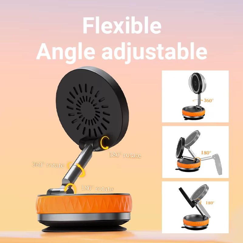 K10 Vacuum Suction Car Phone Magnetic Wireless Charger Stand, 360° Rotatable & Foldable, Ideal for Gym Bathroom Mirror Mount