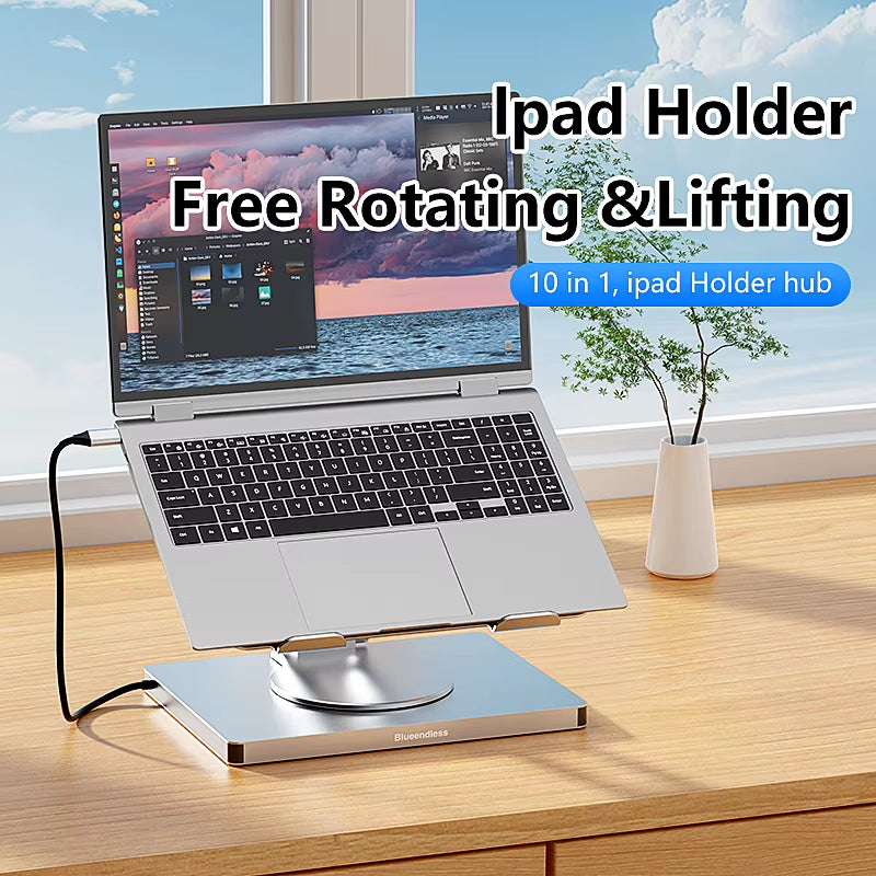 10-in-1 Aluminum iPad Docking C Hub with 4K 60Hz Type-C Adapter, USB 3.0 (5Gbps), and 100W PD Charger for Laptops and Desktops