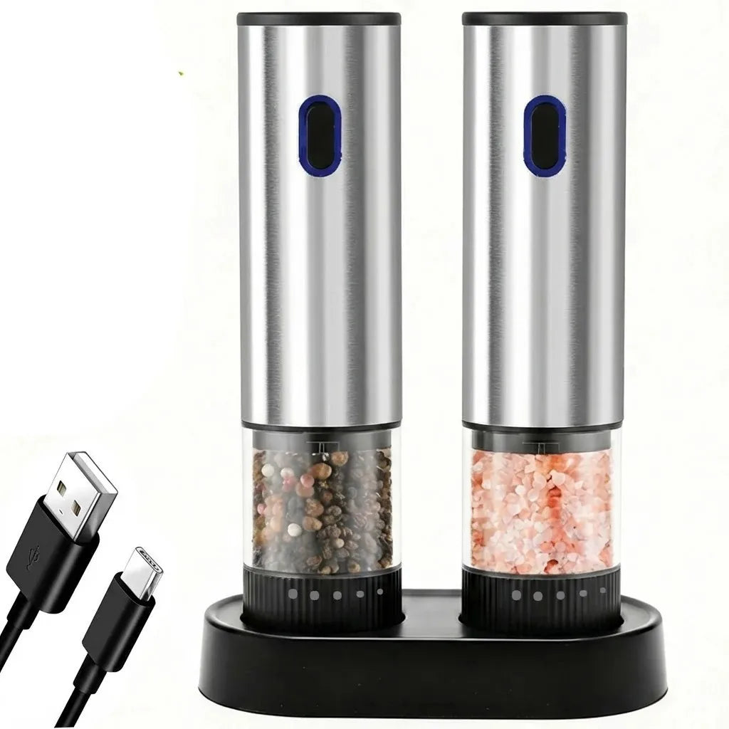 Electric Salt and Pepper Grinder Set - Automatic Rechargeable Mill with Adjustable Coarseness for Kitchen Use