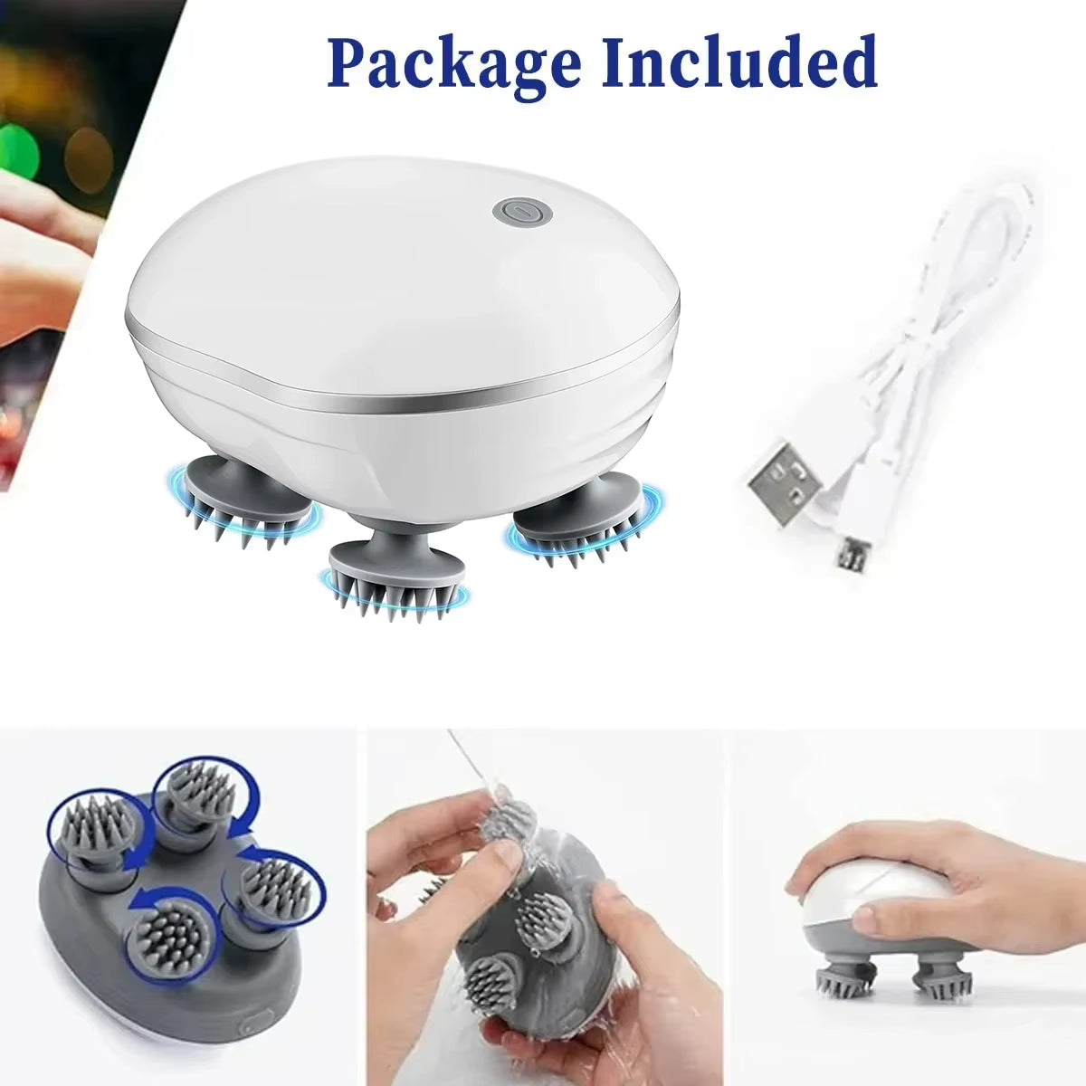 Adjustable Speed Head Massager with Red Light Therapy for Scalp Care and Deep Silicone Kneading