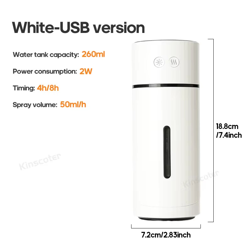 260ML Wireless Air Humidifier USB Aromatherapy Diffuser 1000Mah Rechargeable Battery Ultrasonic Cool Mist Maker Quiet Fogger