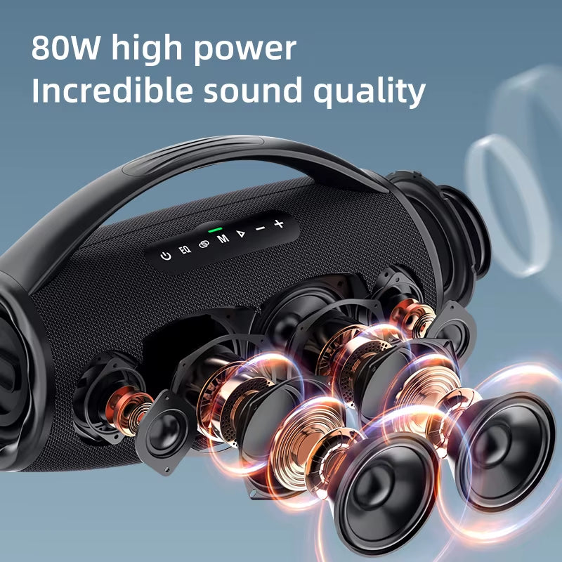 -S97 80W High Power Bluetooth Speaker Portable RGB Colorful Light Waterproof Wireless Subwoofer 360 Stereo Surround TWS FM