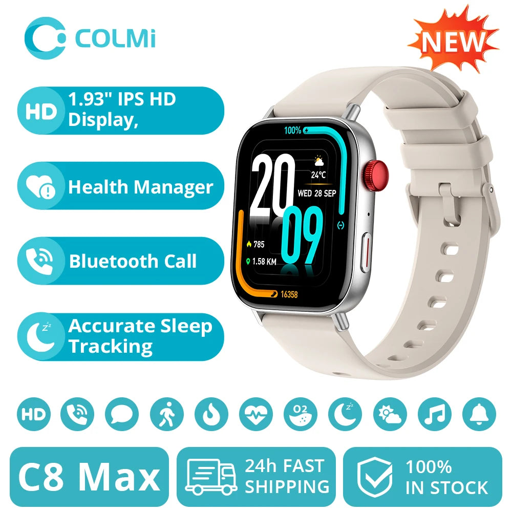C8 Max Voice Calling Smart Watch with 1.93" HD Color Display and Comprehensive Health and Fitness Tracking for Men and Women