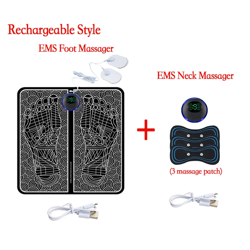 Rechargeable EMS Foot Massager Pad with Remote Control - Portable Electric Muscle Stimulation Mat for Pain Relief and Relaxation