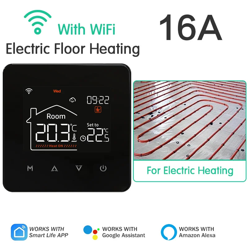 Tuya Smart Home Thermostat for Water and Electric Underfloor Heating with Gas Boiler Integration, Wi-Fi Temperature Remote Control Compatible with Google Assistant and Alexa