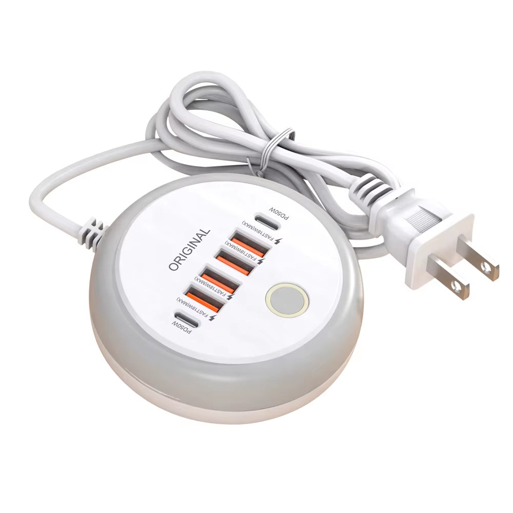 PD 50W Charger USB Type C 6 Ports QC3.0 Mobile Phone Wall Adapter with Touch LED Light for Iphone Samsung Xiaomi Travel Charger