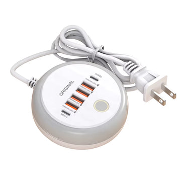 PD 50W Charger USB Type C 6 Ports QC3.0 Mobile Phone Wall Adapter with Touch LED Light for Iphone Samsung Xiaomi Travel Charger