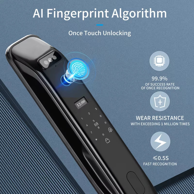3D Real-Time Intercom Face Recognition Electronic Digital Door Lock with Camera Fingerprint Password Unlock Keyless Door Lock