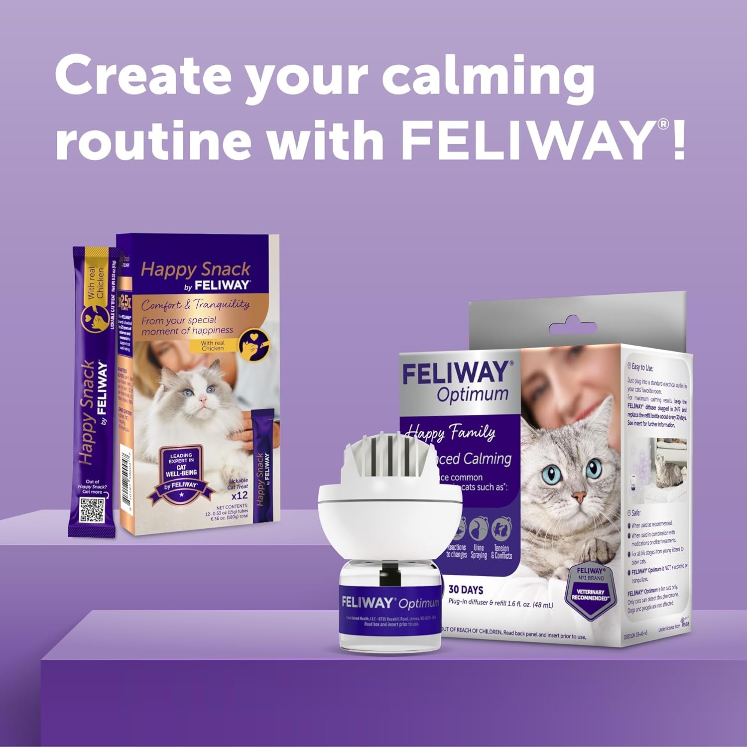 ® Optimum 30 Day Cat Calming Plug in Pheromone Diffuser Starter Kit, 48Ml - Helps Reduce Common Signs of Stress in Cats & Kittens, Enhanced Calming