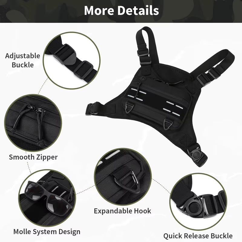 Outdoor Chest Bag for Men Front Rig Pouch Running Vest Phone Holder Tactical Sports Pack Hiking Fishing Molle Camping Backpack