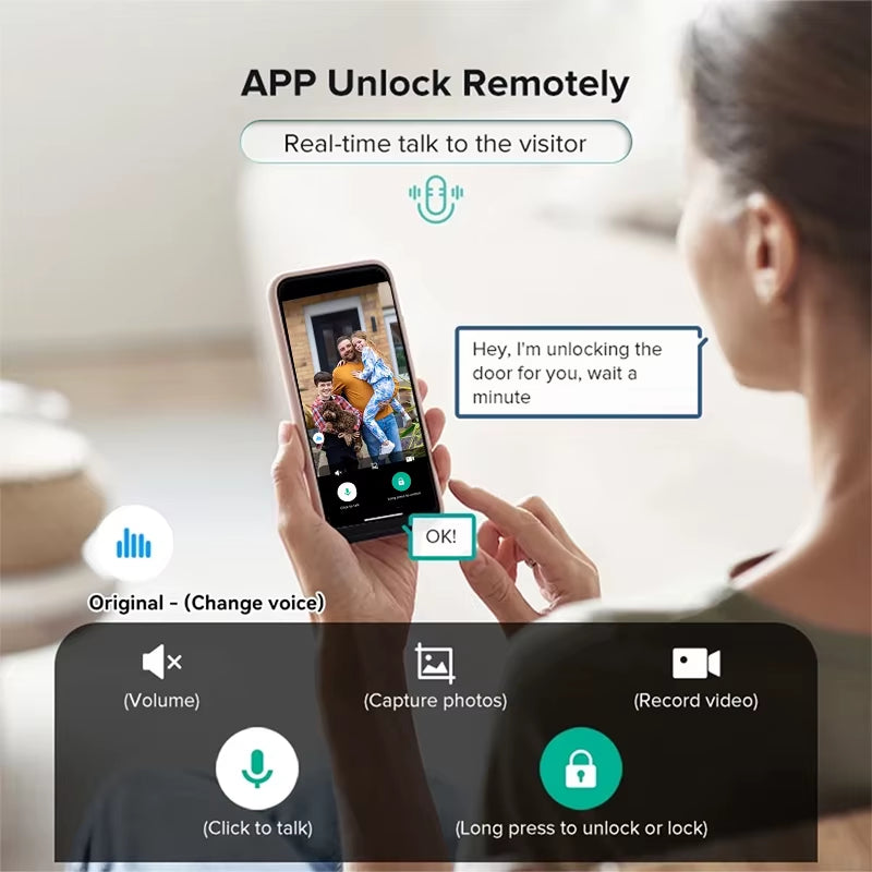 3D Real-Time Intercom Face Recognition Electronic Digital Door Lock with Camera Fingerprint Password Unlock Keyless Door Lock