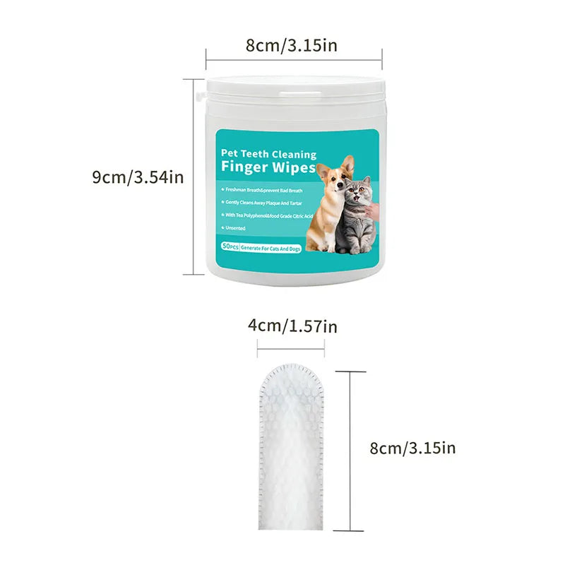 Pet Disposable Cleaning Wipes for Dog Teeth, Cat Ear and Eye Care - 50 Pack Hygiene and Beauty Products