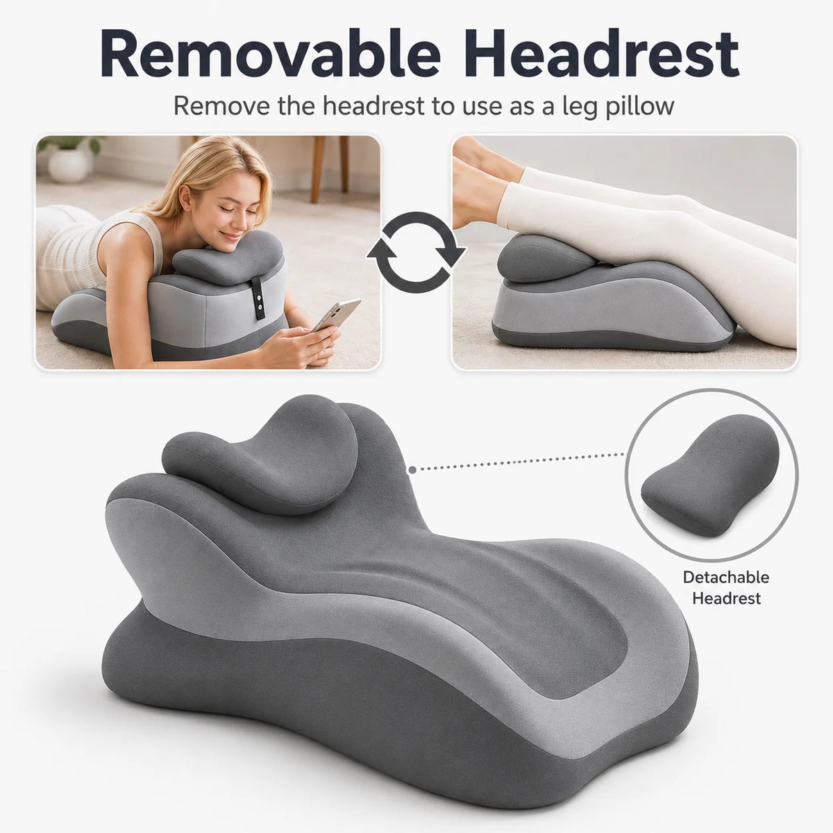 Multifunctional Memory Foam Reading Pillow with Removable Headrest and Anti-Slip Design for Enhanced Comfort While Reading in Bed