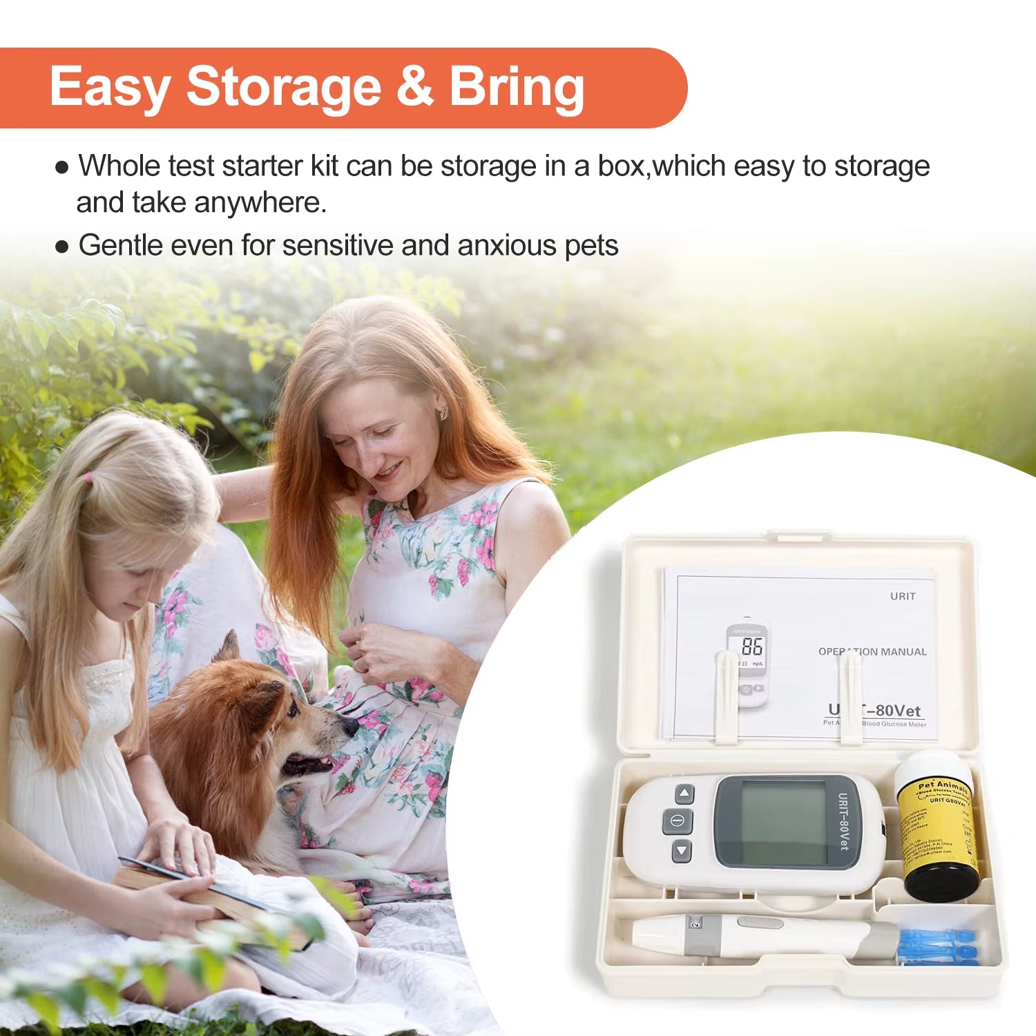 Glucose Monitoring Kit for Dogs & Cats, Pet Blood Sugar Monitor with Pain-Free & Easy Shuttle, No-Coding Kits with 50 Strips