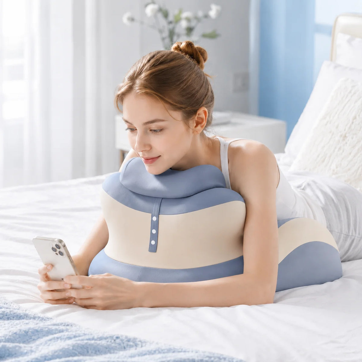 Multifunctional Memory Foam Reading Pillow with Removable Headrest and Anti-Slip Design for Enhanced Comfort While Reading in Bed